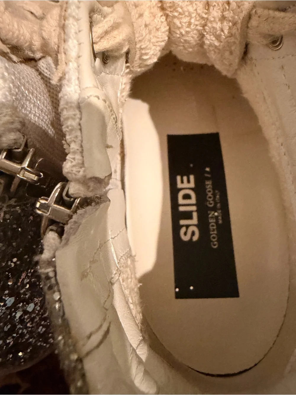Golden Goose Beige and White High-Top Sneakers